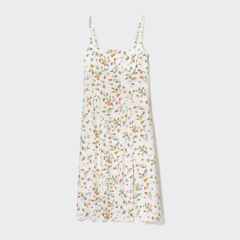 Női Uniqlo Printed Front Slit Camisole Ruha Fehér | WBOYH-1823