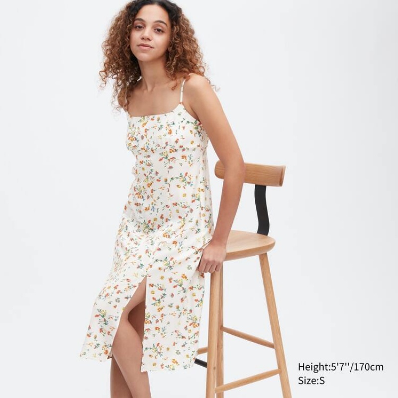 Női Uniqlo Printed Front Slit Camisole Ruha Fehér | WBOYH-1823