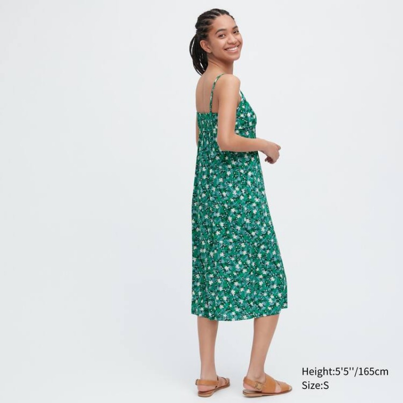 Női Uniqlo Printed Front Slit Camisole Ruha Zöld | NPDCH-9510