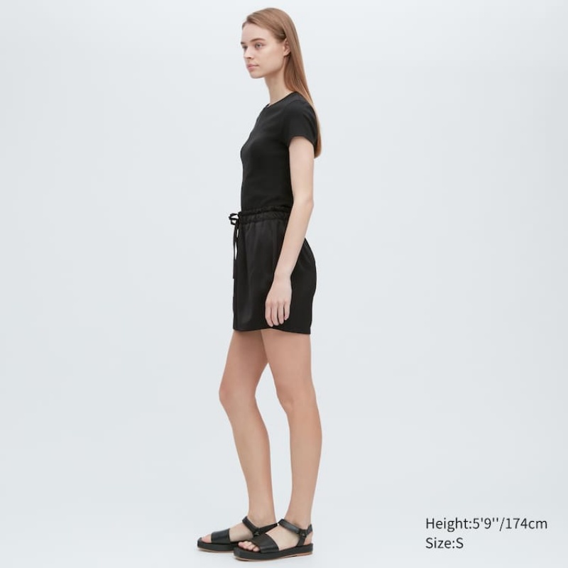 Női Uniqlo Satin Easy Nappali Ruha Fekete | ENBAP-3714