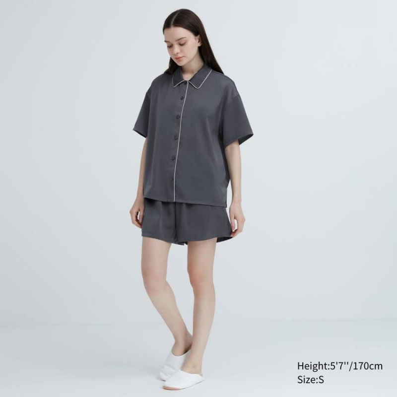 Női Uniqlo Satin Pajamas (Rövid Sleeve) Nappali Ruha Szürke | WPDVH-5802