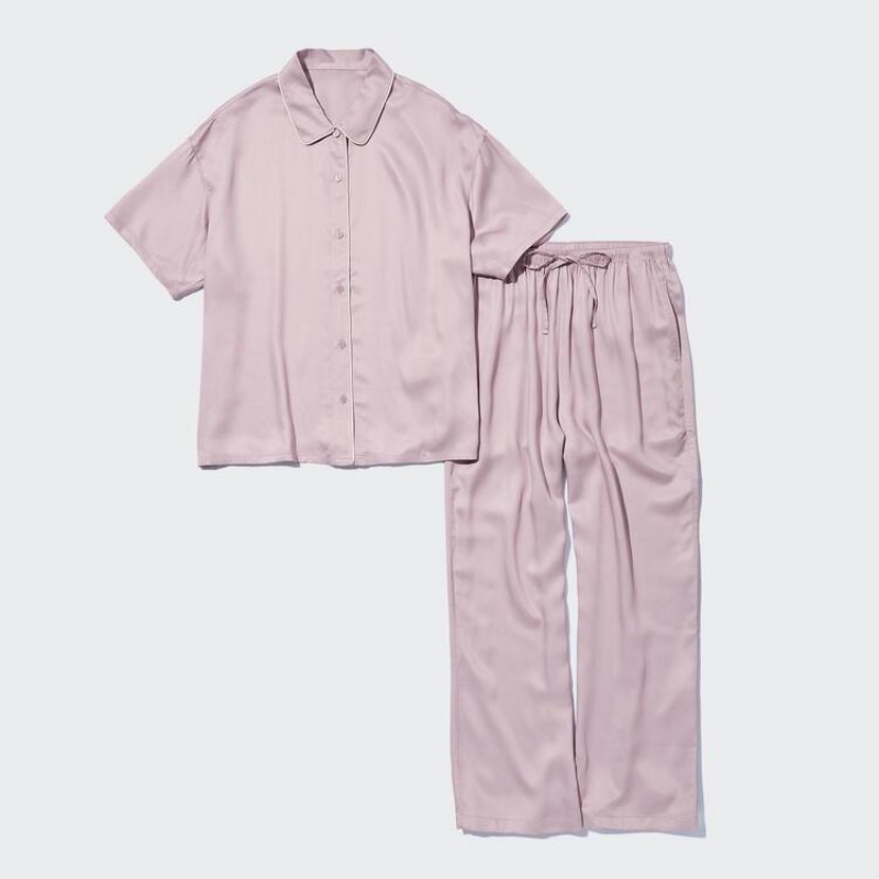 Női Uniqlo Satin Pajamas (Rövid Sleeve) Nappali Ruha Rózsaszín | QJOML-0694