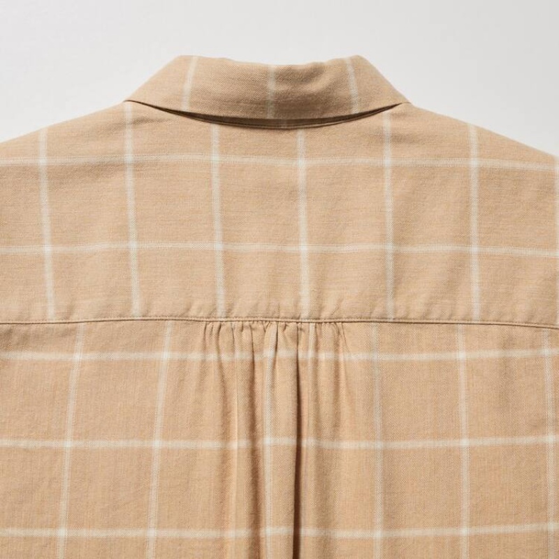 Női Uniqlo Soft Brushed Checked Long Sleeved Ingek Bézs | DJMPB-7103