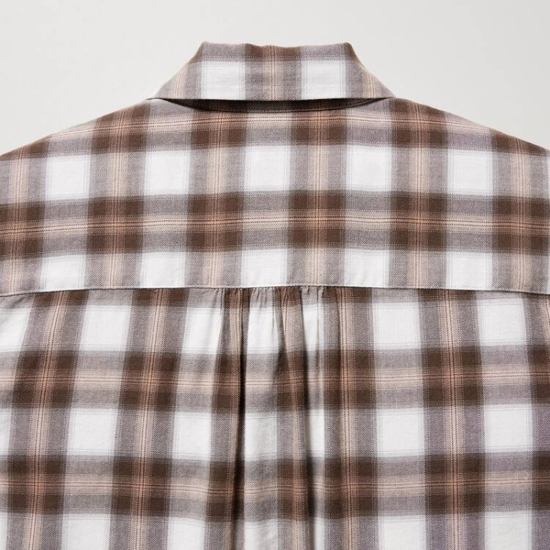 Női Uniqlo Soft Brushed Checked Long Sleeved Ingek Barna | LBUYQ-5206