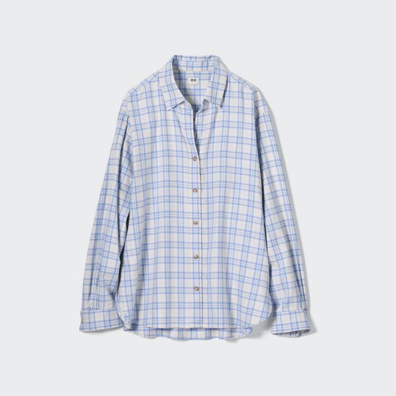 Női Uniqlo Soft Brushed Checked Long Sleeved Ingek Világos Kék | VAPIY-4097