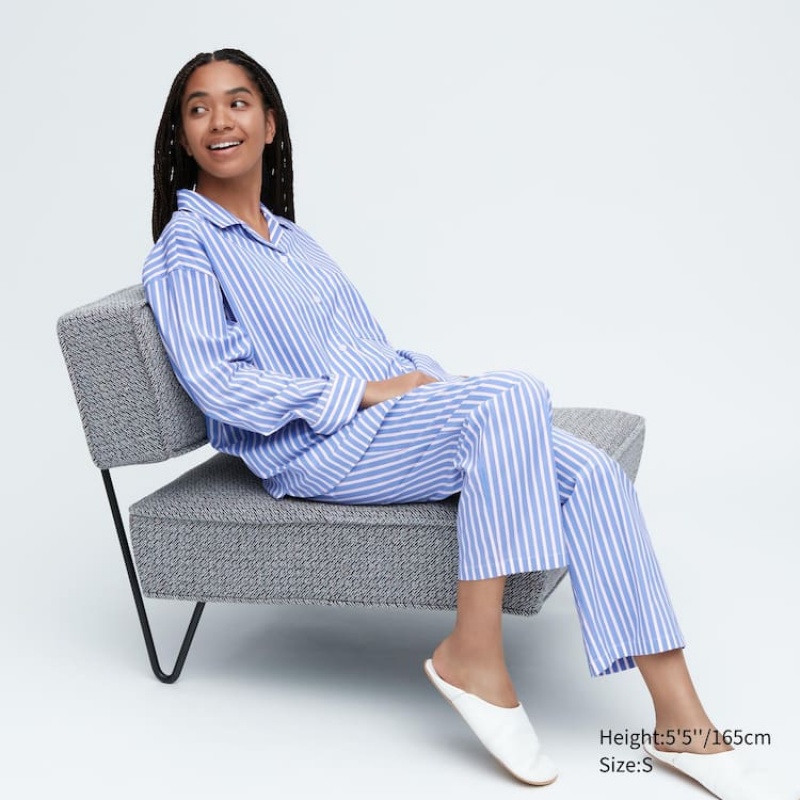 Női Uniqlo Soft Stretch Csíkos Long Sleeved Nappali Ruha Kék | DFJAN-1976