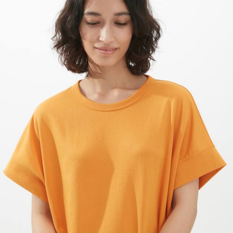 Női Uniqlo U Airism Cottoned Rövid Sleeved Ruha Narancssárga | ZDXEF-4698