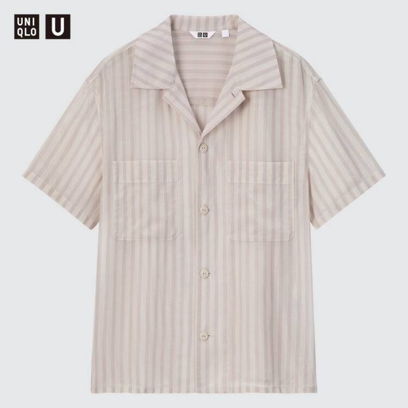 Női Uniqlo U Sheer Csíkos Rövid Sleeved Ingek Rózsaszín | DIJYS-4236