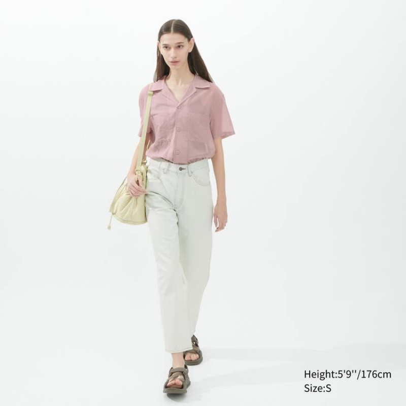 Női Uniqlo U Sheer Rövid Sleeved Ingek Rózsaszín | SMLVF-0916