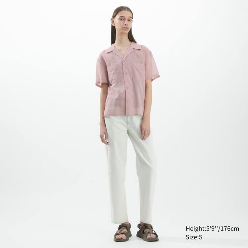 Női Uniqlo U Sheer Rövid Sleeved Ingek Rózsaszín | SMLVF-0916