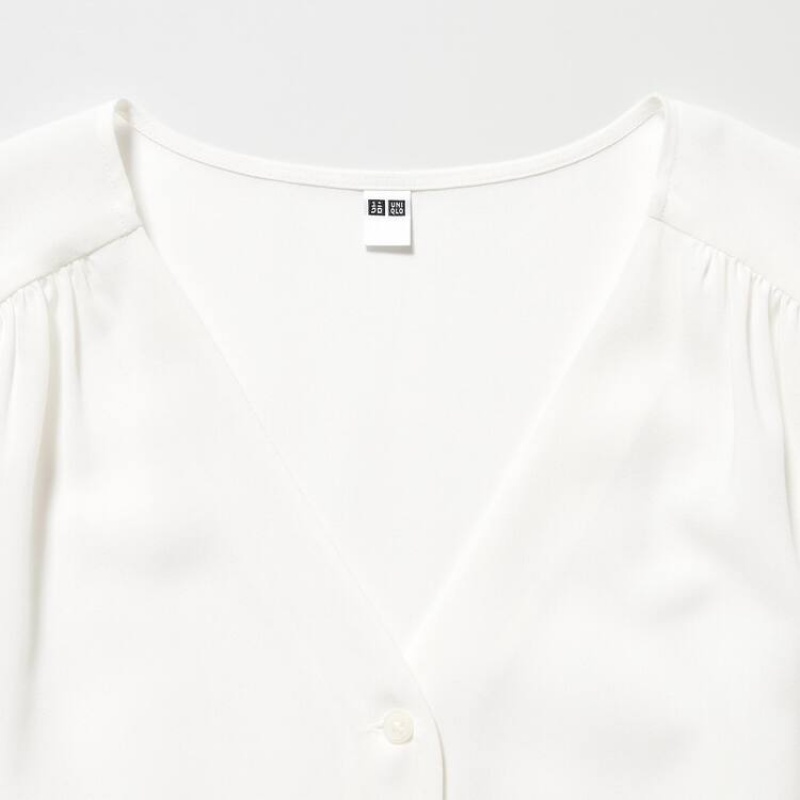 Női Uniqlo Viscose Lawn Rövid Sleeved Blúz Fehér | OSFEG-3568