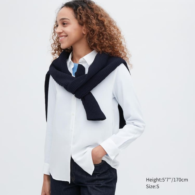 Női Uniqlo Viscose Long Sleeved (2021 Season) Blúz Fehér | HLGMU-2856