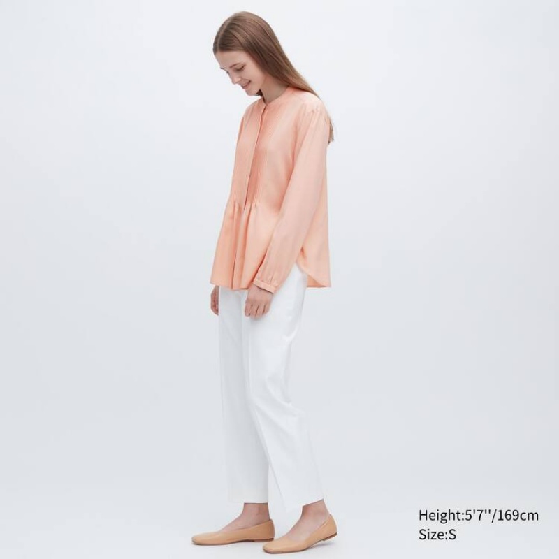 Női Uniqlo Viscose Pintucked Long Sleeved Blúz Korall | XBDWE-6538