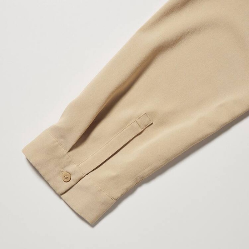 Női Uniqlo Viscose Skipper Collar 3/4 Sleeved Blúz Khaki | PMRSH-5028